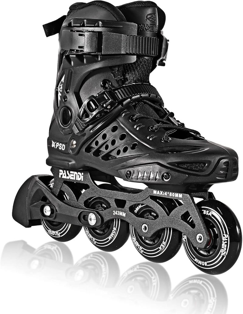 PASENDI Professional 4X80Mm Wheels Inline Skates,Outdoor Fitness Single Row Skates for Adult Women Men,Removable and Washable Split Inner Boots, Black Adult Male. - Image 1
